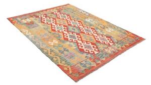 Tappeto Kilim Geometrico Rosso Giallo Ocra 153x202 Cm