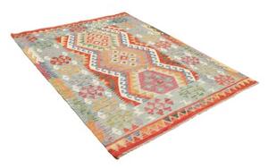 Tappeto Kilim Geometrico Azzurro Rosso Mattone 153x195 Cm