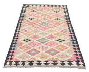 Tappeto Kilim Geometrico Blu Scuro Rosa 96x195 Cm