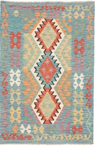 Tappeto Kilim Geometrico Azzurro Rosso Mattone 102x155 Cm
