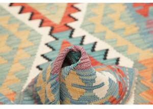 Tappeto Kilim Geometrico Azzurro Rosso Mattone 102x155 Cm
