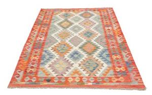 Tappeto Kilim Geometrico Rosso Beige 123x180 Cm