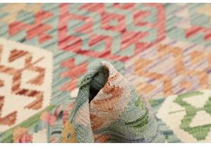 Tappeto Kilim Stilizzato Verde Acqua Rosso Corallo 128x181 Cm