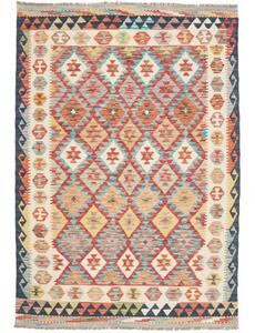 Tappeto Kilim Geometrico Rosso Bianco 134x191 Cm