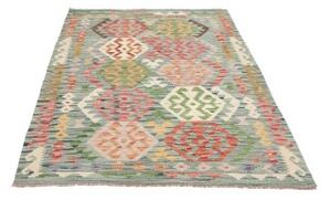 Tappeto Kilim Stilizzato Verde Acqua Rosso Corallo 128x181 Cm