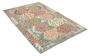 Tappeto Kilim Stilizzato Verde Acqua Rosso Corallo 128x181 Cm