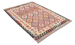 Tappeto Kilim Geometrico Rosso Bianco 134x191 Cm