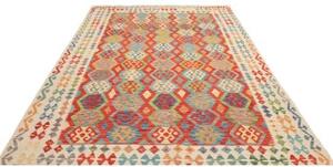 Tappeto Kilim Geometrico Rosso Verde Chiaro 209x301 Cm