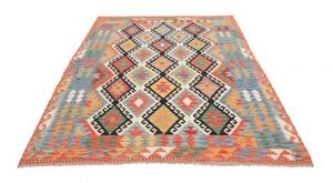 Tappeto Kilim Geometrico Rosso Mattone Blu Avio 174x235 Cm