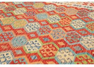 Tappeto Kilim Geometrico Rosso Verde Chiaro 209x301 Cm