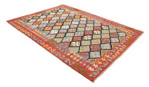 Tappeto Kilim Geometrico Rosso Multicolore 177x244 Cm