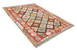 Tappeto Kilim Geometrico Rosso Multicolore 174x238 Cm
