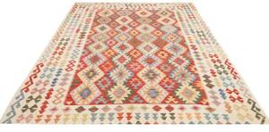 Tappeto Kilim Geometrico Rosso Avorio 208x291 Cm