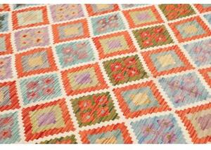 Tappeto Kilim Stilizzato Rosso Ruggine Azzurro 205x298 Cm