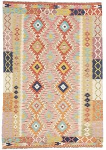 Tappeto Kilim Geometrico Giallo Senape Azzurro 127x182 Cm