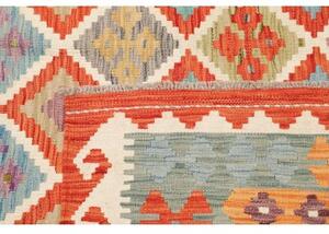 Tappeto Kilim Stilizzato Rosso Ruggine Azzurro 205x298 Cm