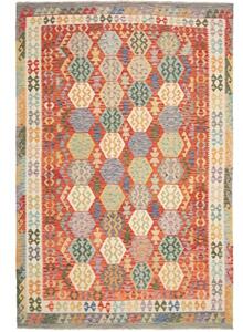 Tappeto Kilim Geometrico Rosso Ruggine Multicolore 207x301 Cm