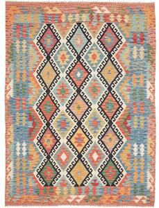 Tappeto Kilim Geometrico Rosso Mattone Blu Avio 174x235 Cm