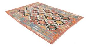 Tappeto Kilim Geometrico Rosso Mattone Blu Avio 174x235 Cm