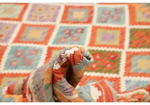 Tappeto Kilim Stilizzato Rosso Ruggine Azzurro 205x298 Cm
