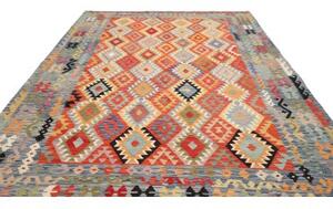 Tappeto Kilim Geometrico Rosso Azzurro 256x354 Cm