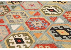 Tappeto Kilim Geometrico Azzurro Rosso Mattone 209x315 Cm