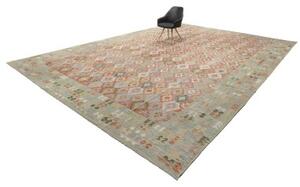 Tappeto Kilim Geometrico Rosso Mattone Beige 410x594 Cm