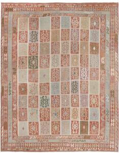 Tappeto Kilim Geometrico Rosso Mattone Beige 404x496 Cm