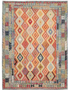 Tappeto Kilim Geometrico Rosso Azzurro 256x354 Cm