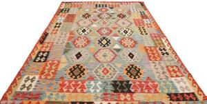Tappeto Kilim Geometrico Azzurro Rosso Mattone 209x315 Cm