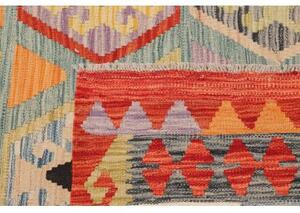 Tappeto Kilim Geometrico Azzurro Rosso Mattone 209x315 Cm