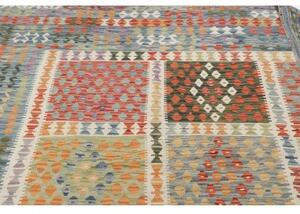 Tappeto Kilim Geometrico Azzurro Rosso Mattone 307x495 Cm