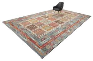 Tappeto Kilim Geometrico Azzurro Rosso Mattone 307x495 Cm
