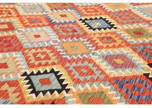 Tappeto Kilim Geometrico Rosso Azzurro 256x354 Cm