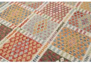 Tappeto Kilim Geometrico Azzurro Rosso Mattone 307x495 Cm