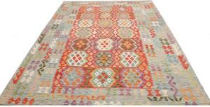 Tappeto Kilim Stilizzato Azzurro Rosso 214x308 Cm