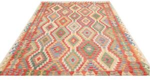 Tappeto Kilim Geometrico Rosso Beige 210x295 Cm