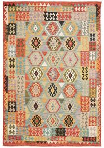 Tappeto Kilim Geometrico Azzurro Rosso Mattone 209x315 Cm