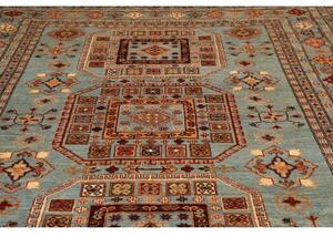 Tappeto Kazak Fine Geometrico Azzurro Rosso Mattone 246x300 Cm