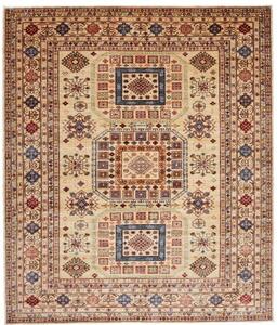 Tappeto Kazak Fine Geometrico Beige Blu Quadrato 261x304 Cm