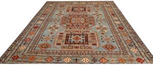Tappeto Kazak Fine Geometrico Azzurro Rosso Mattone 246x300 Cm