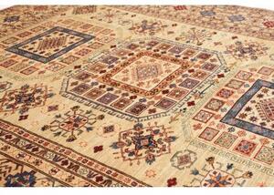 Tappeto Kazak Fine Geometrico Beige Blu Quadrato 261x304 Cm
