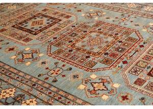 Tappeto Kazak Fine Geometrico Azzurro Rosso Mattone 246x300 Cm