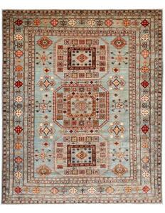 Tappeto Kazak Fine Geometrico Azzurro Rosso Mattone 246x300 Cm