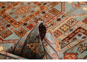 Tappeto Kazak Fine Geometrico Azzurro Rosso Mattone 246x300 Cm