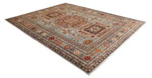 Tappeto Kazak Fine Geometrico Azzurro Rosso Mattone 246x300 Cm