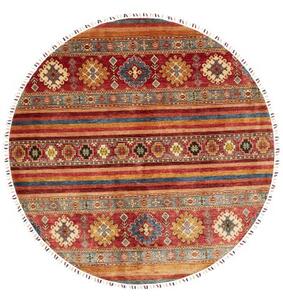 Tappeto Samarkand Geometrico Rosso Mattone Ocra Rotondo 195x195 Cm