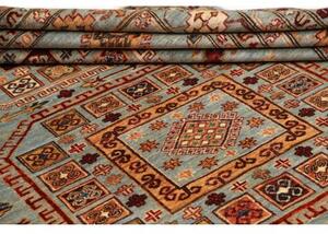 Tappeto Kazak Fine Geometrico Azzurro Rosso Mattone 246x300 Cm
