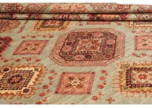 Tappeto Kazak Fine Geometrico Verde Salvia Rosso Mattone 250x310 Cm
