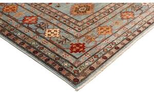 Tappeto Kazak Fine Geometrico Azzurro Rosso Mattone 246x300 Cm